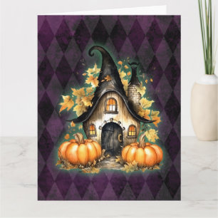 Halloween Gothic Fall Fairy Cottage Purple Argyle  Card