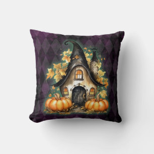 Halloween Gothic Fall Fairy Cottage Purple Argyle Cushion