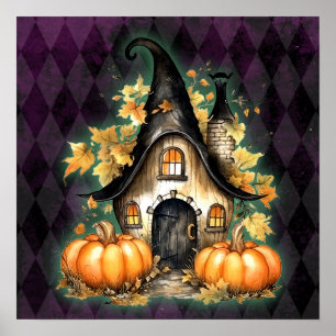 Halloween Gothic Fall Fairy Cottage Purple Argyle Poster