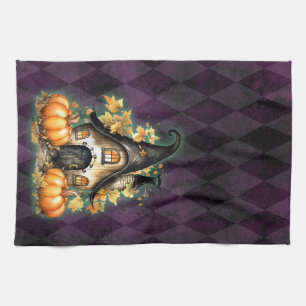 Halloween Gothic Fall Fairy Cottage Purple Argyle Tea Towel
