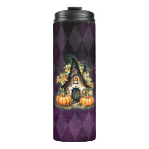 Halloween Gothic Fall Fairy Cottage Purple Argyle Thermal Tumbler