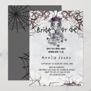 Halloween Gothic Floral Cute Girl Bridal Shower Invitation