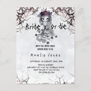 Halloween Gothic Girl Floral Bridal Shower  Postcard