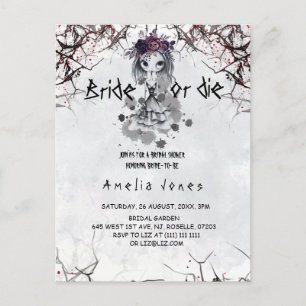 Halloween Gothic Girl Floral Bridal Shower  Postcard