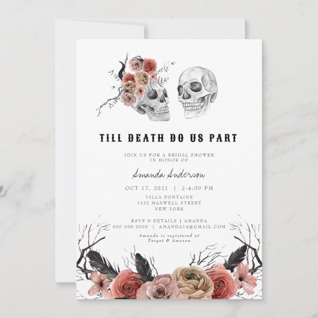 Halloween Gothic Pink Floral Skull Bridal Shower Invitation (Front)