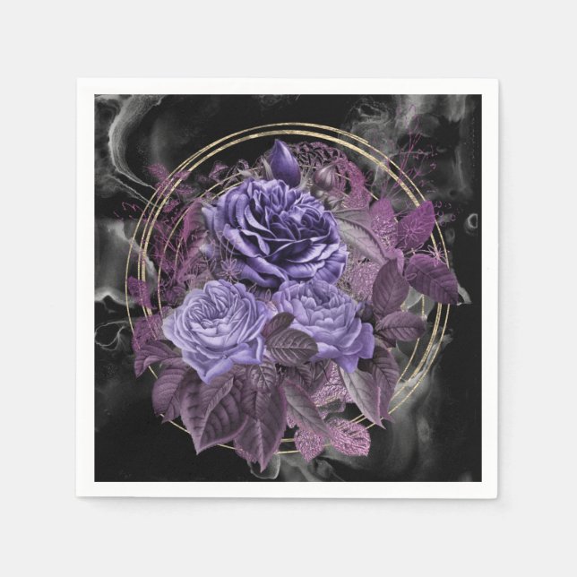 Halloween Gothic Purple Roses  Napkin (Front)