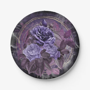 Halloween Gothic Purple Roses  Paper Plate