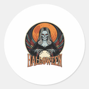 Halloween Gothic Skeleton Fortune Teller Vector Ar Classic Round Sticker