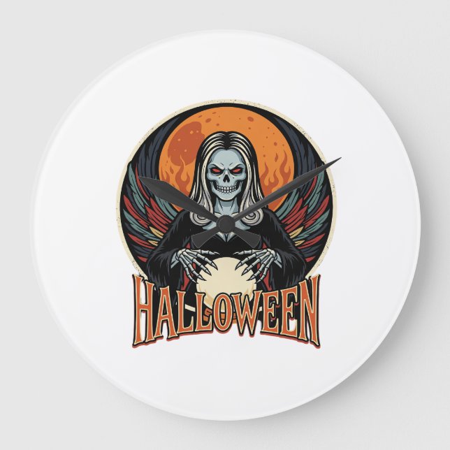 Halloween Gothic Skeleton Fortune Teller Vector Ar Large Clock (Front)