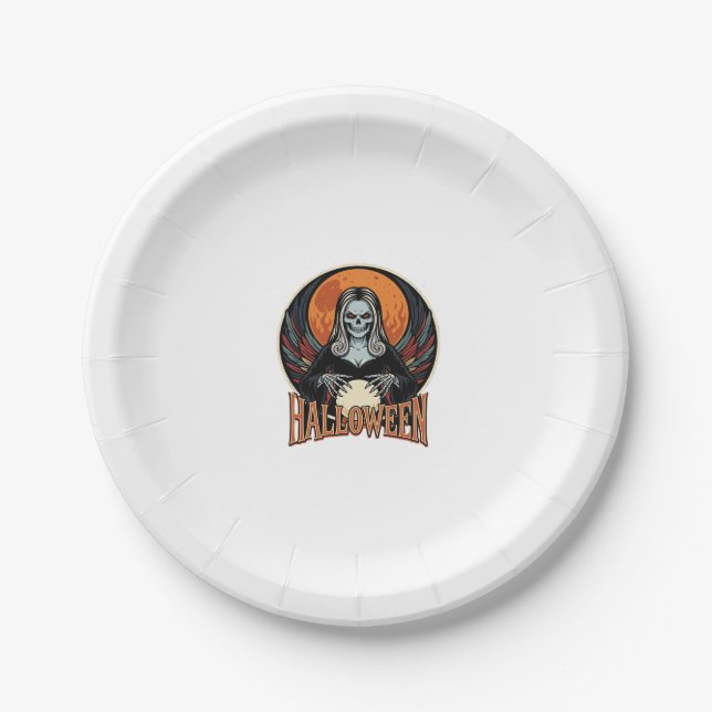 Halloween Gothic Skeleton Fortune Teller Vector Ar Paper Plate (Front)