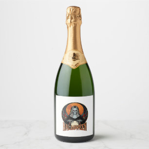 Halloween Gothic Skeleton Fortune Teller Vector Ar Sparkling Wine Label