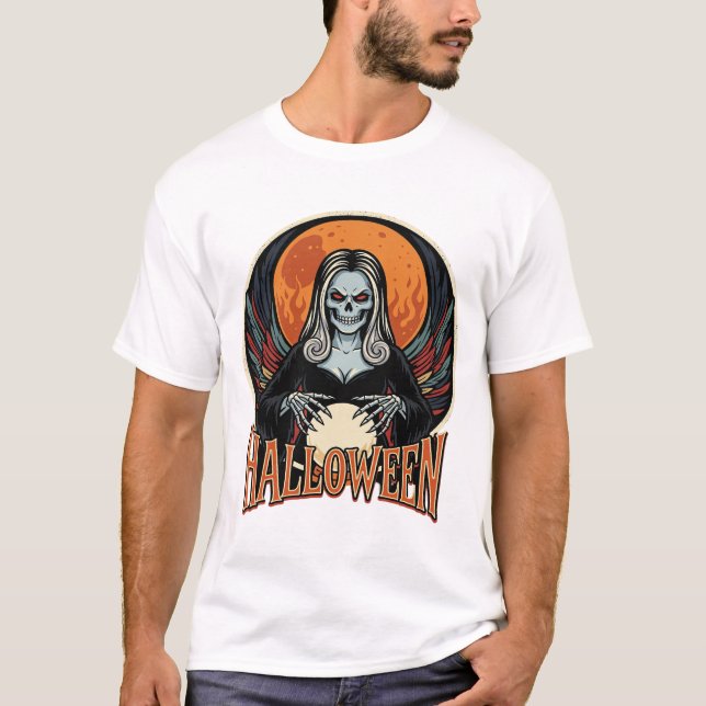 Halloween Gothic Skeleton Fortune Teller Vector Ar T-Shirt (Front)