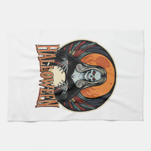 Halloween Gothic Skeleton Fortune Teller Vector Ar Tea Towel