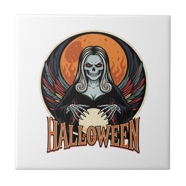 Halloween Gothic Skeleton Fortune Teller Vector Ar Tile (Front)