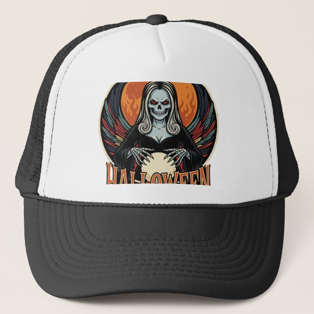 Halloween Gothic Skeleton Fortune Teller Vector Ar Trucker Hat (Front)