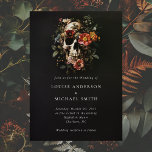 Halloween Gothic Skull Floral Wedding Invitation<br><div class="desc">A dark moody gothic skull wedding invitation template, romantic and elegant, featuring a vintage style painting of a skull with flowers, elegantly set typography for your wedding information as a fully customisable template. The perfect pick for a winter wedding, mansion wedding, black themed wedding, gothic wedding or vintage style wedding....</div>