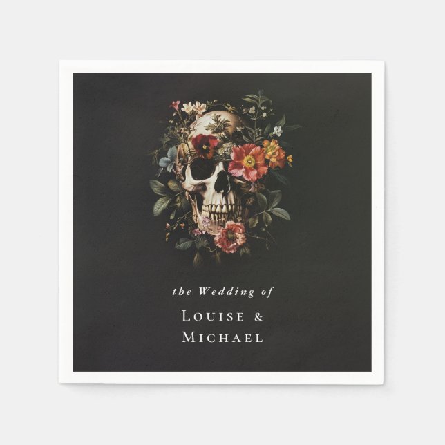 Halloween Gothic Skull Floral Wedding Napkin (Front)