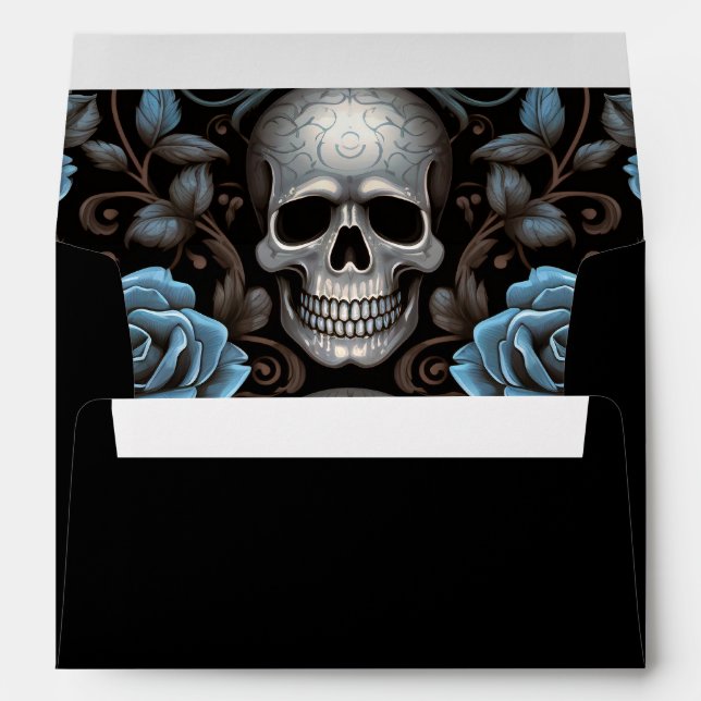 Halloween Gothic Skulls Blue Black Return Address Envelope (Back (Bottom))