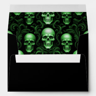 Halloween Gothic Skulls Green Return Address Envelope
