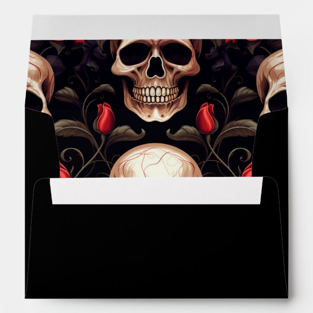 Halloween Gothic Skulls Red Black Return Address Envelope (Back (Bottom))