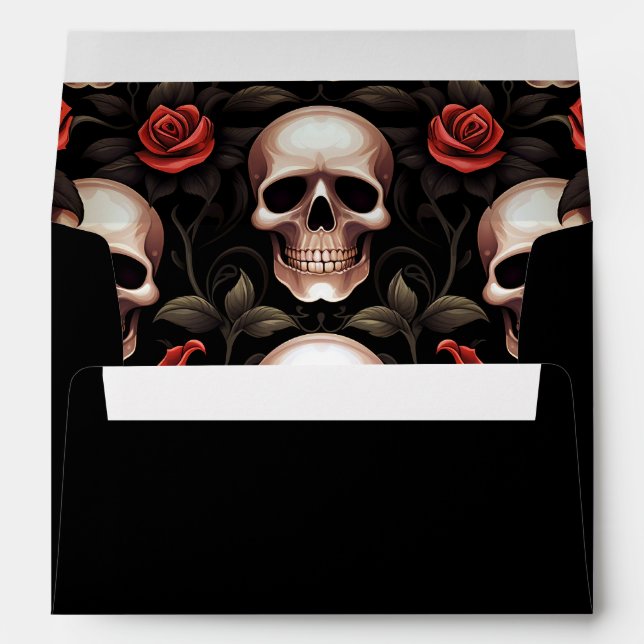 Halloween Gothic Skulls Red Black Return Address Envelope (Back (Bottom))