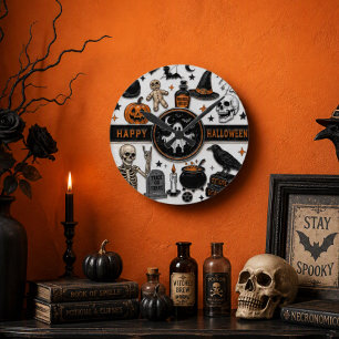 Halloween Gothic Spooky Collage Round Clock