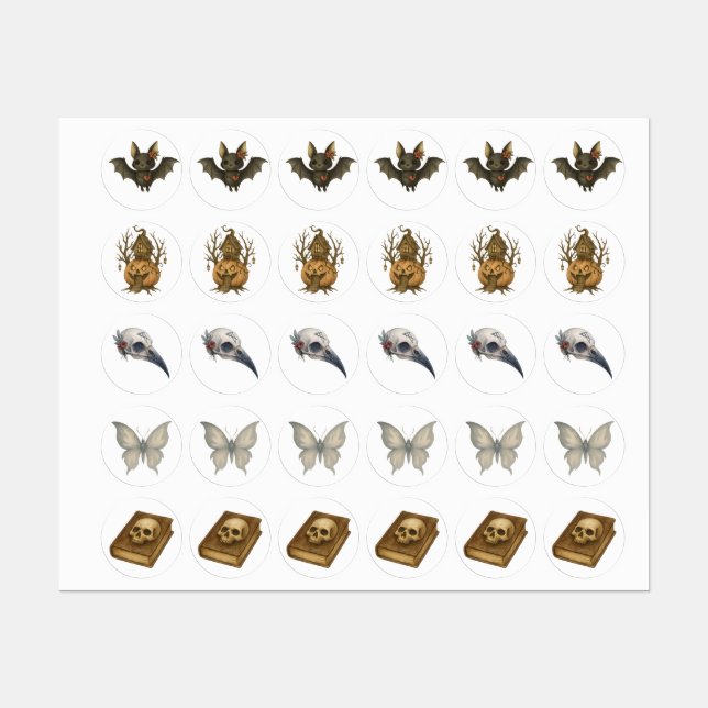 Halloween Gothic Stickers – Bat, Skull Book, Plagu (Sheet)