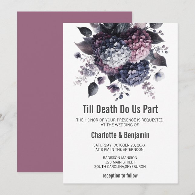 Halloween Gothic Theme Hydrangea Floral  Wedding Invitation (Front/Back)