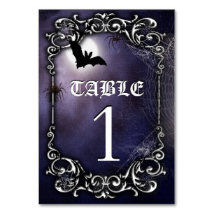 Halloween gothic theme with bats and a full moon table number