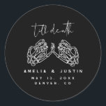Halloween Gothic Wedding Favour Stickers<br><div class="desc">This is a gothic inspired wedding favour sticker featuring skeleton hands and a moody dark design. Edit most wording   ALL colours to make this moody wedding program fit your event needs   personal style. Select "personalise this template" to see all editing options :)</div>