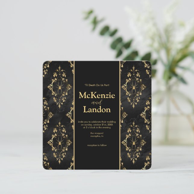 Halloween Gothic Wedding Invitation with Spiders (Standing Front)