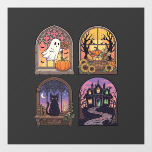 Halloween Gothic Window Ghost Pumpkin Black Cat Ha Cling