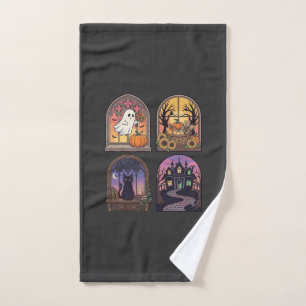 Halloween Gothic Window Ghost Pumpkin Black Cat Ha Hand Towel