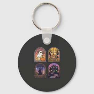 Halloween Gothic Window Ghost Pumpkin Black Cat Ha Key Ring