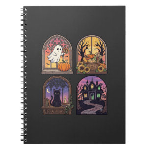 Halloween Gothic Window Ghost Pumpkin Black Cat Ha Notebook