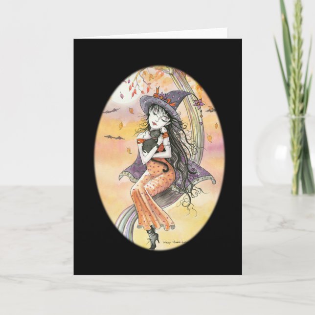 Halloween Gothic Witch Cat Card (Front)