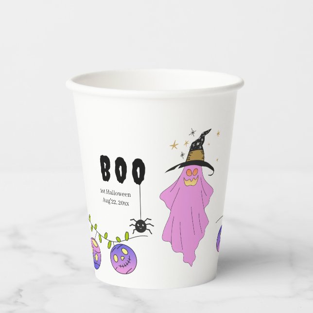 Halloween Gradient Ghost Skull Garland Paper Cups (Front)