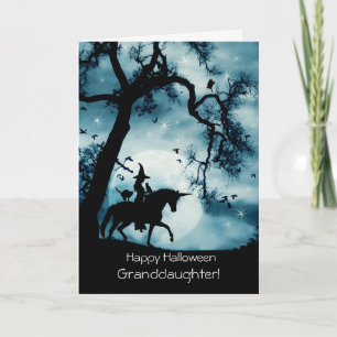 Halloween Granddaughter With Witch and Unicorn Card