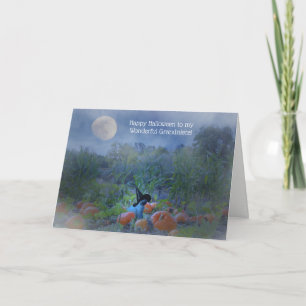 Halloween Grandniece Cute Kitty in a Pumpkin Patch Card