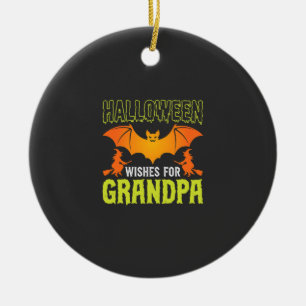 Halloween Grandpa Bat Witch Wishes Ceramic Tree Decoration