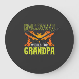 Halloween Grandpa Bat Witch Wishes Large Clock