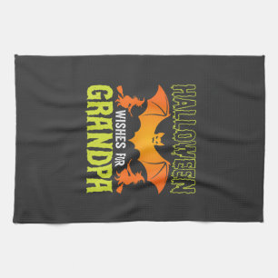 Halloween Grandpa Bat Witch Wishes Tea Towel