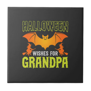 Halloween Grandpa Bat Witch Wishes Tile