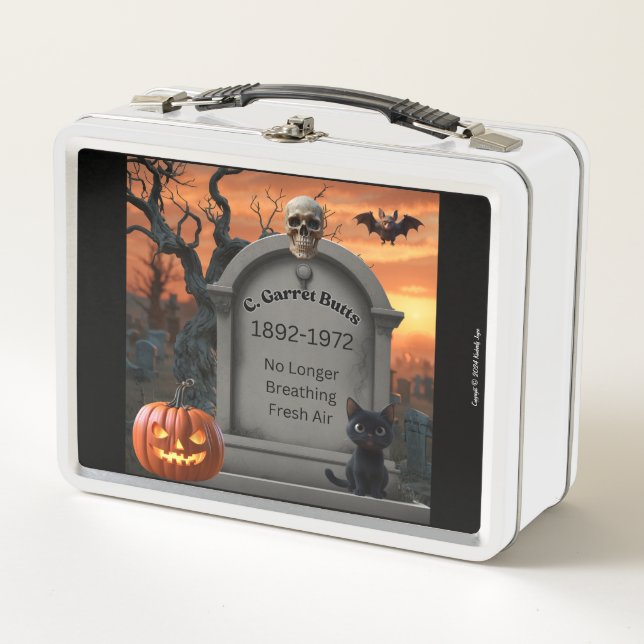 Halloween gravestone humour “C. Garret Butts” Metal Lunch Box (Front)