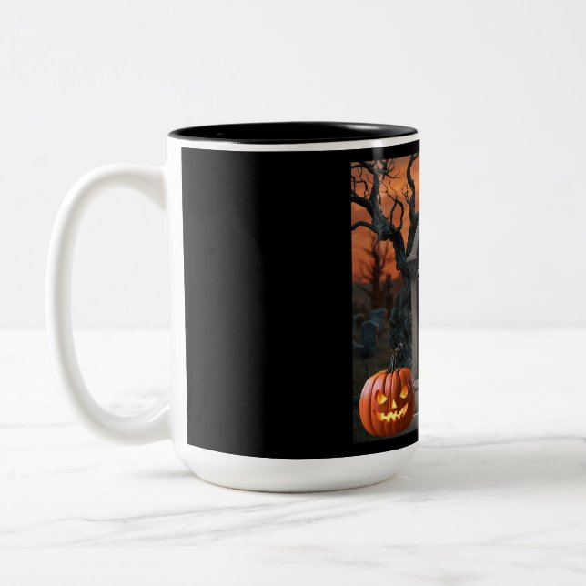 Halloween gravestone humour “Claire Voyance" Two-Tone Coffee Mug (Left)