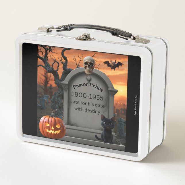 "Halloween gravestone humour “Pastor Prime” Metal  Metal Lunch Box (Front)