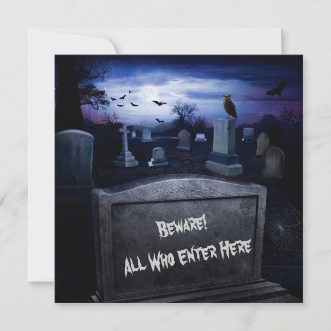 Halloween Graveyard Bats Owl Tombstones Invitation (Front)