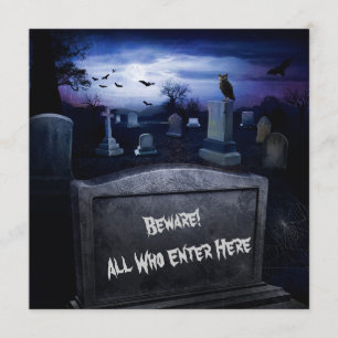 Halloween Graveyard Bats Owl Tombstones Invitation