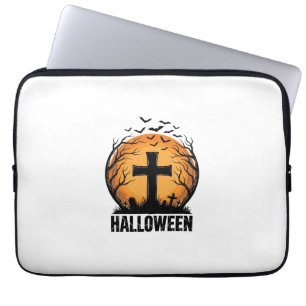 Halloween Graveyard Bats Vintage Moon Shirt Design Laptop Sleeve