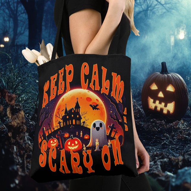Halloween graveyard cute Ghost and Jack-O-Lanterns Tote Bag (Creator Uploaded)